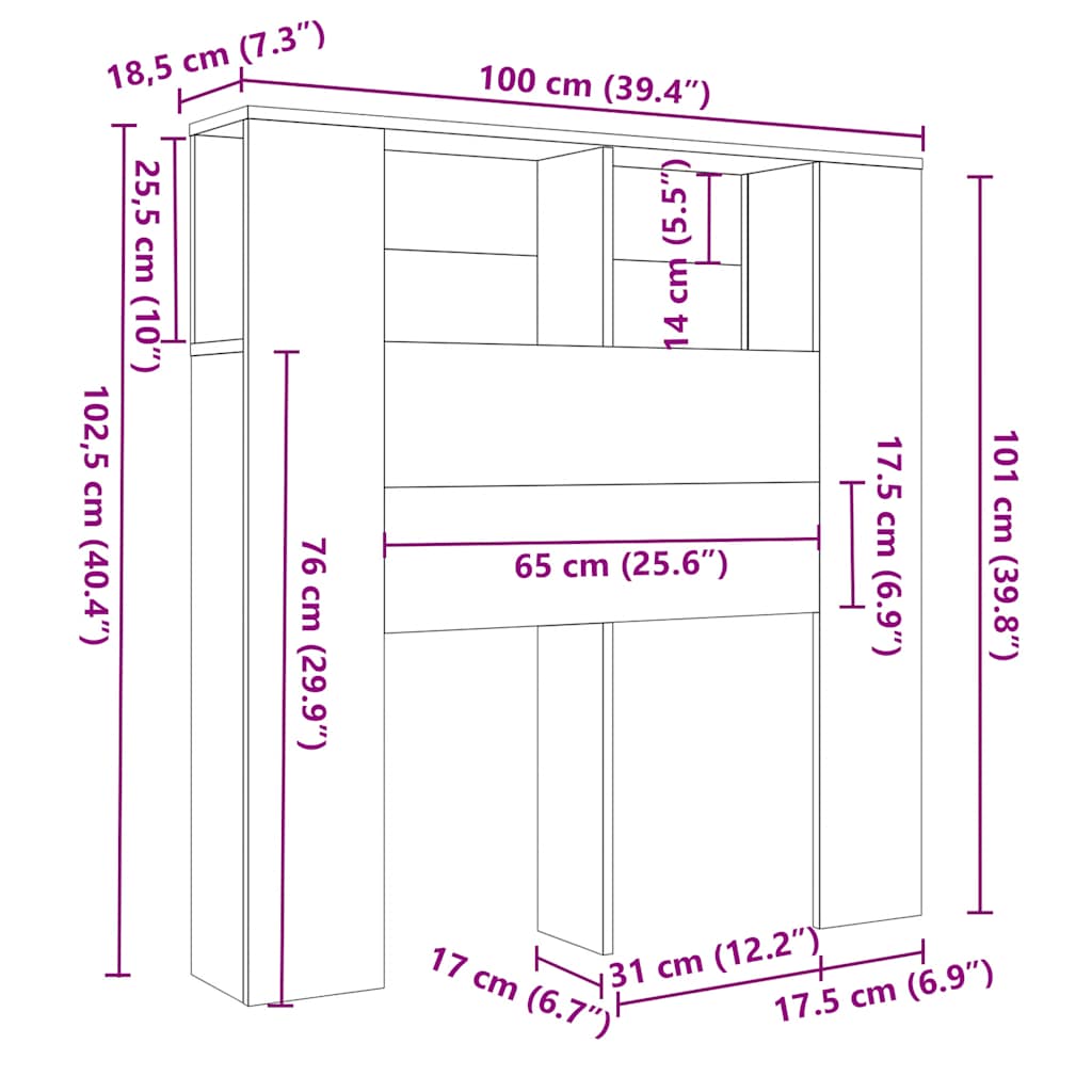 vidaXL Κεφαλάρι Με Αποθηκευτικό Χώρο Sonoma Δρυς 100x18,5x104,5 εκ.