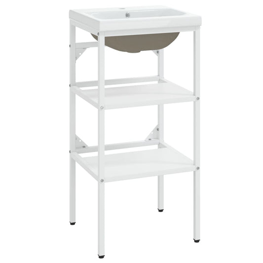 vidaXL Σκελετός Νιπτήρα Μπάνιου με Εντοιχισμένο Νιπτήρα Λευκό Σίδερο