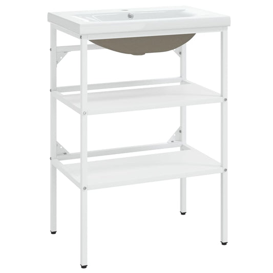 vidaXL Σκελετός Νιπτήρα Μπάνιου με Εντοιχισμένο Νιπτήρα Λευκό Σίδερο