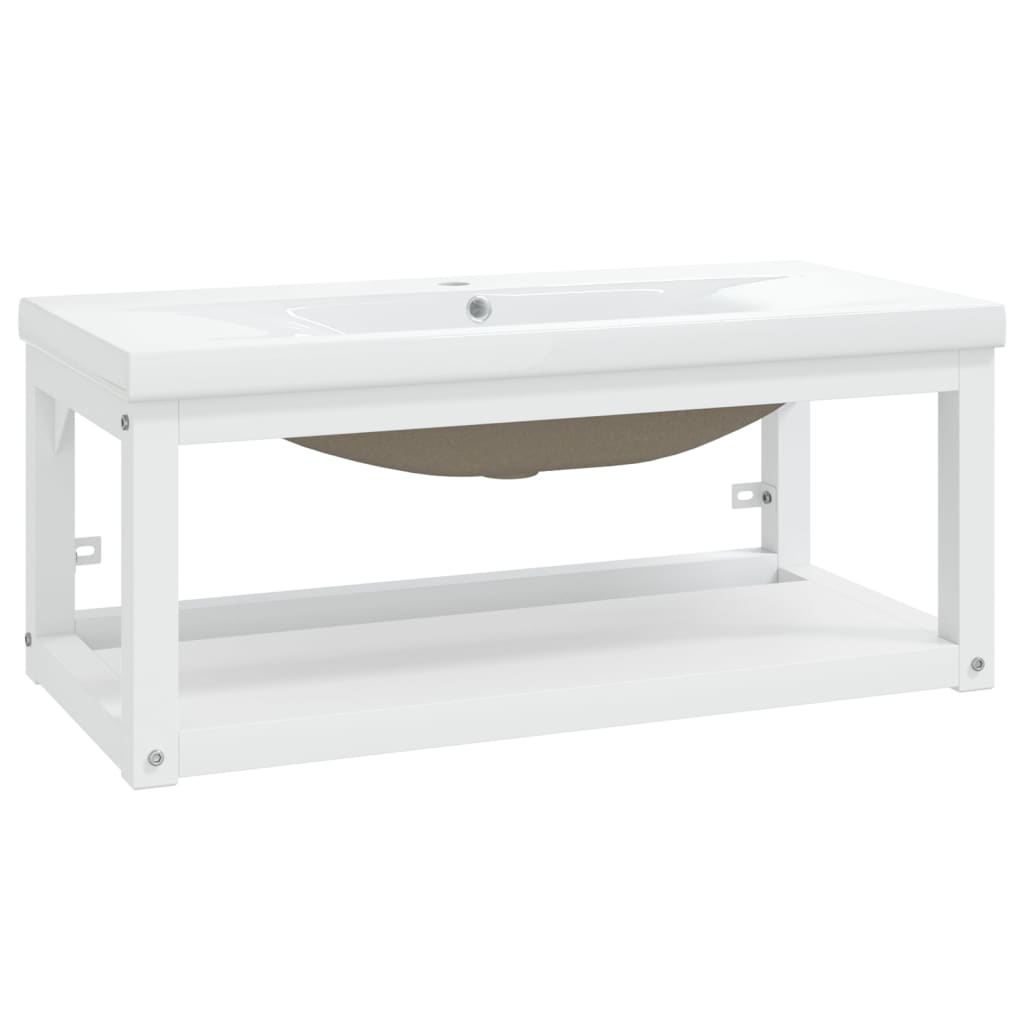 vidaXL Σκελετός Νιπτήρα Μπάνιου με Εντοιχισμένο Νιπτήρα Λευκό Σίδερο