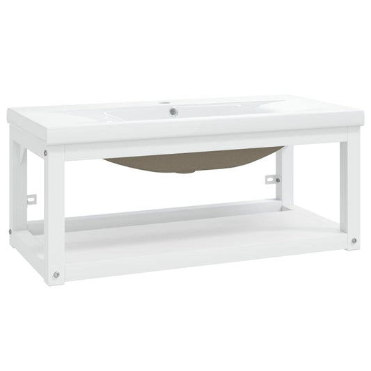 vidaXL Σκελετός Νιπτήρα Μπάνιου με Εντοιχισμένο Νιπτήρα Λευκό Σίδερο