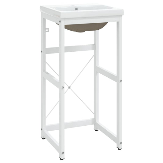 vidaXL Σκελετός Νιπτήρα Μπάνιου με Εντοιχισμένο Νιπτήρα Λευκό Σίδερο