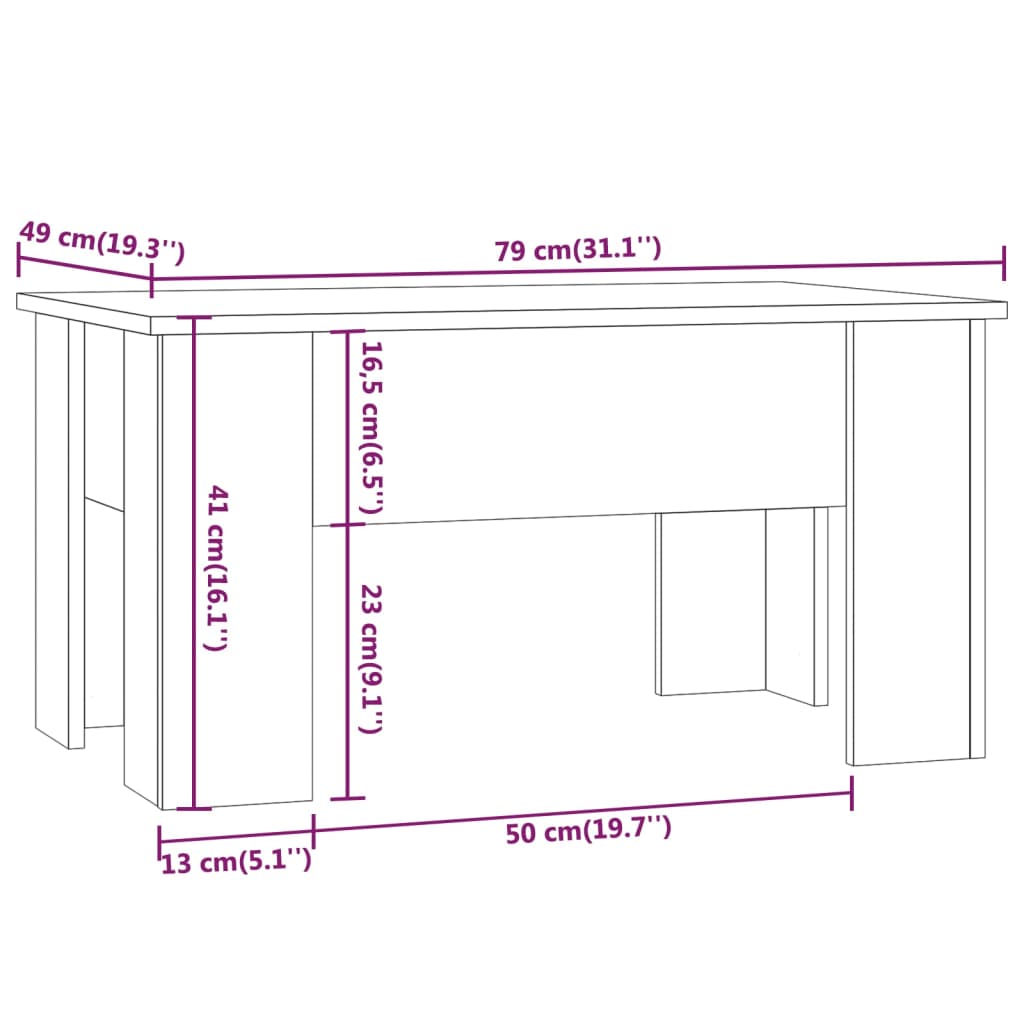 vidaXL Τραπεζάκι Σαλονιού Μαύρο 79 x 49 x 41 εκ. Επεξεργασμένο Ξύλο
