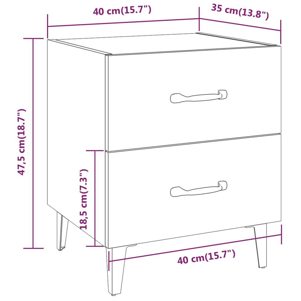 vidaXL Κομοδίνα 2 τεμ. Καφέ Δρυς 40 x 35 x 47,5 εκ.