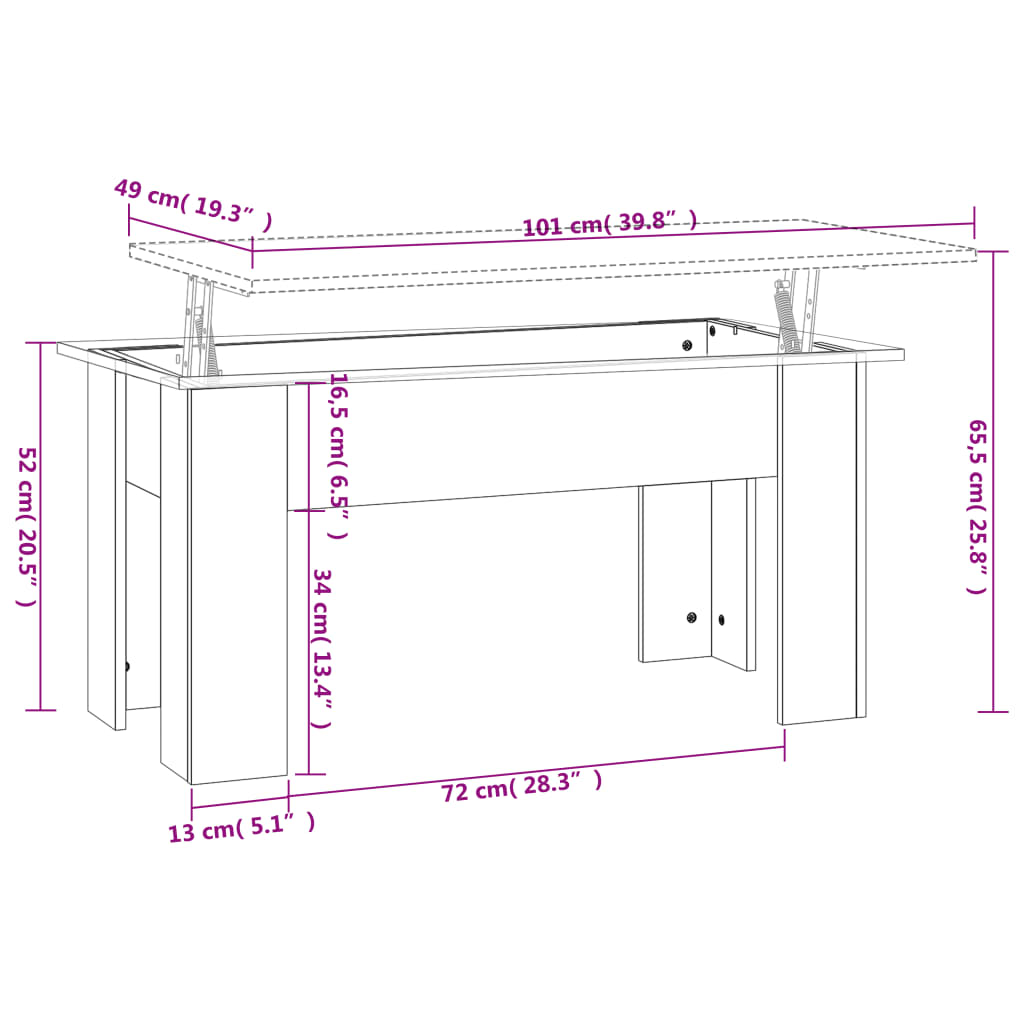 vidaXL Τραπεζάκι Σαλονιού Καφέ Δρυς 101x49x52 εκ. Επεξεργασμένο Ξύλο