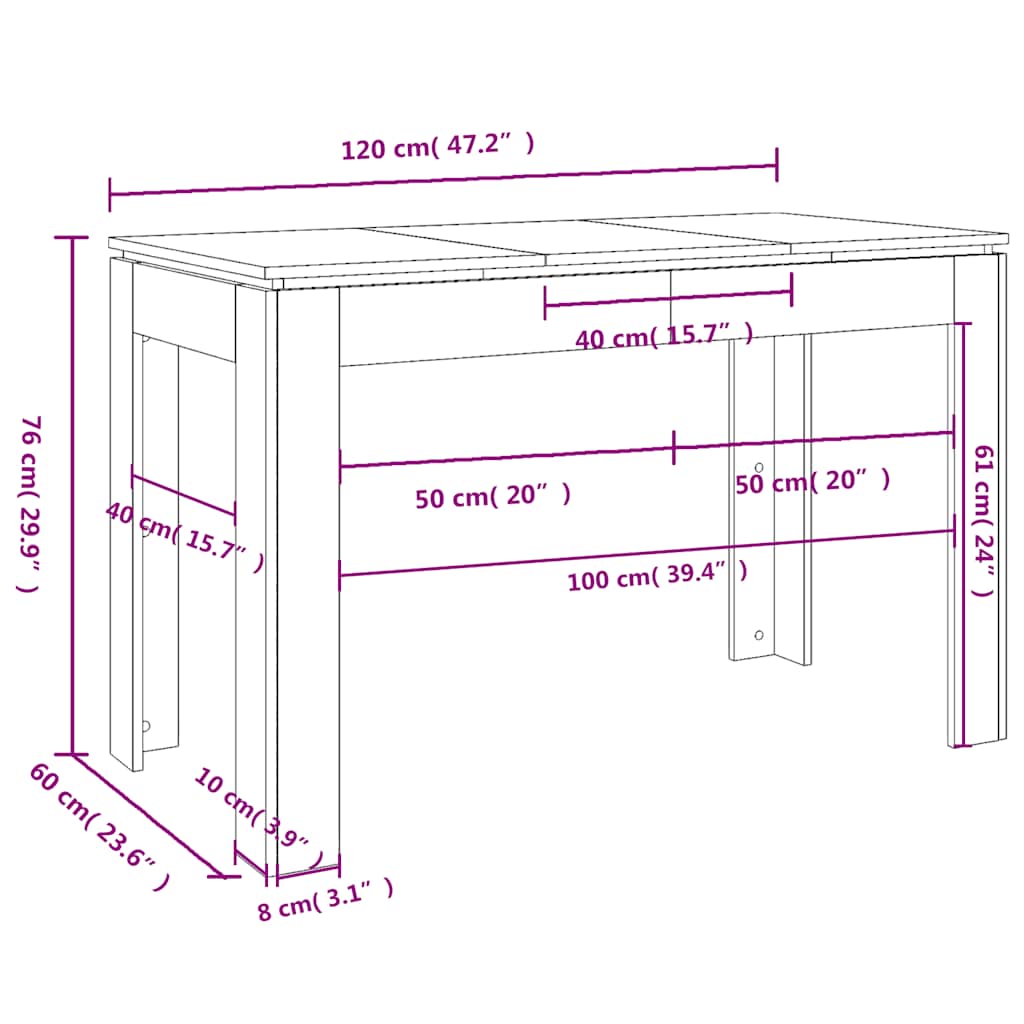vidaXL Τραπέζι Τραπεζαρίας Καπνιστή Δρυς 120x60x76 εκ. Επεξ. Ξύλο
