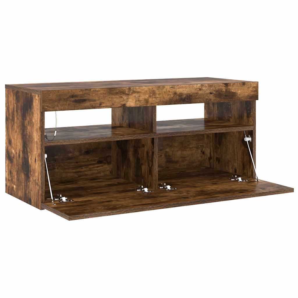 vidaXL Έπιπλο Τηλεόρασης με LED Καπνιστή Δρυς 90x35x40 εκ.