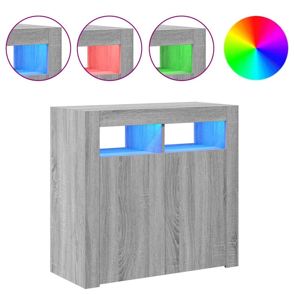 vidaXL Μπουφές με LED Γκρι Sonoma 80x35x75 εκ.