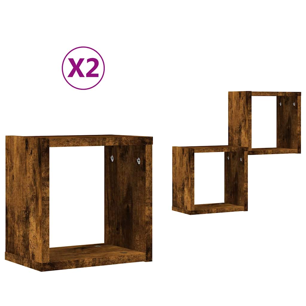 vidaXL Ράφια Τοίχου με ράφι 2 pcs Καπνιστό Δρύς 26 x 15 x 26 cm