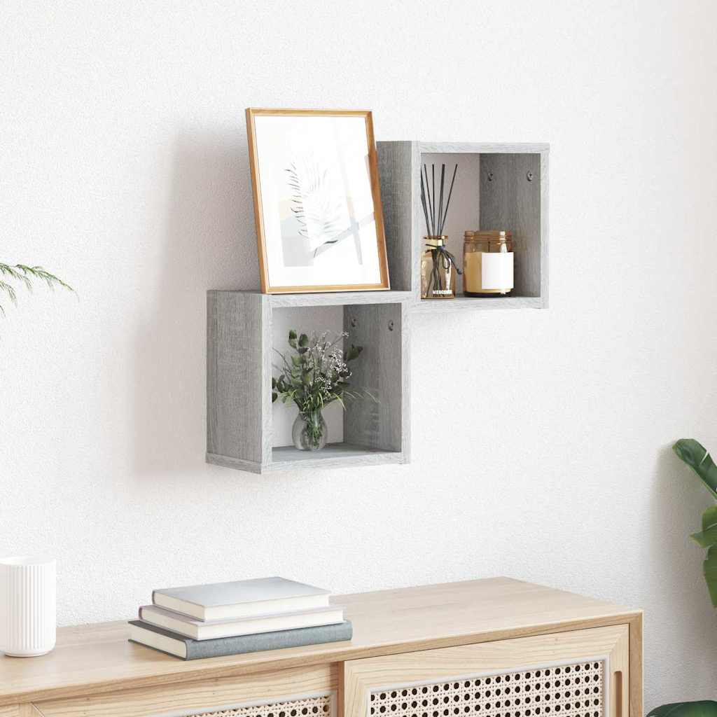 vidaXL Ράφια Τοίχου με ράφι 2 pcs Γκρίζο Σονομα 26 x 15 x 26 cm