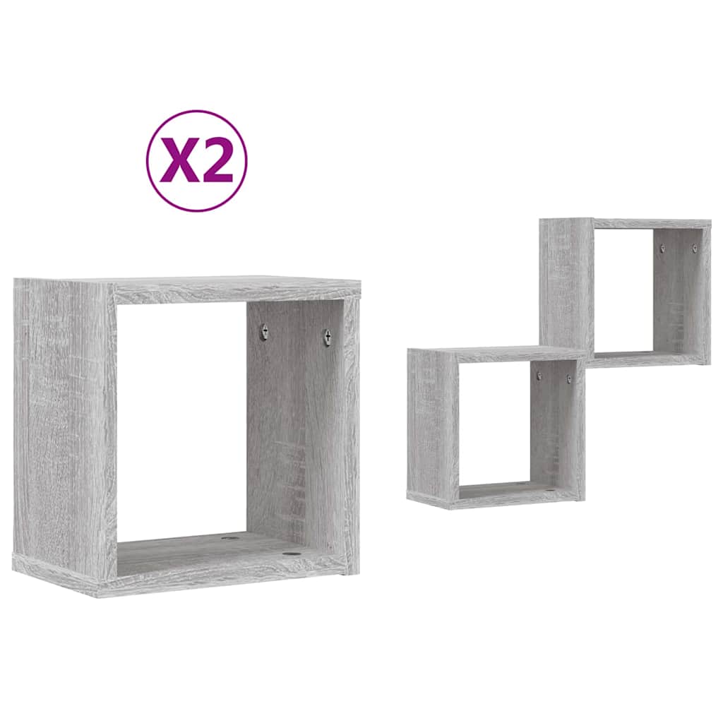 vidaXL Ράφια Τοίχου με ράφι 2 pcs Γκρίζο Σονομα 26 x 15 x 26 cm