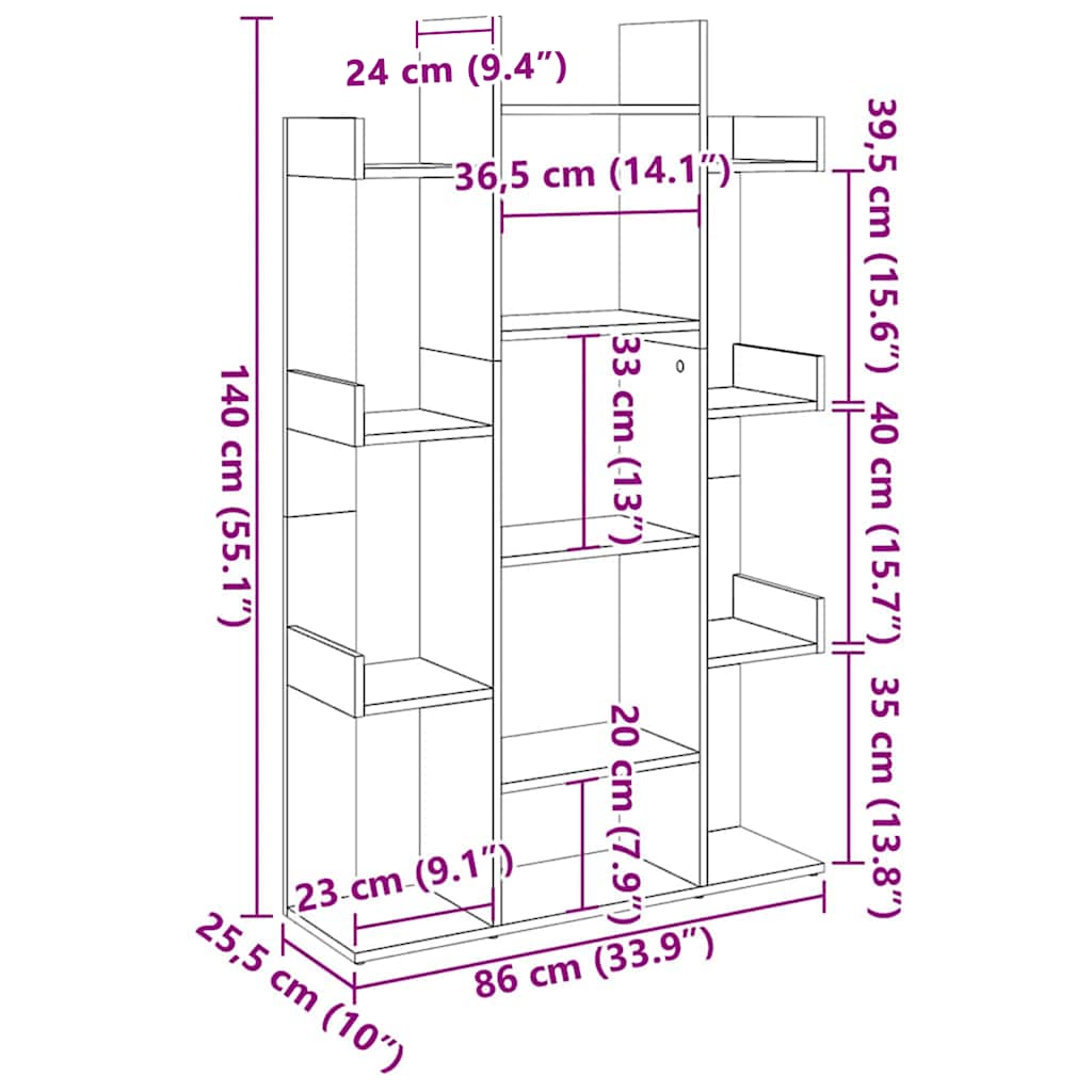 vidaXL Βιβλιοθήκη Καπνιστή Δρυς 86x25,5x140 εκ. από Επεξεργασμένο Ξύλο
