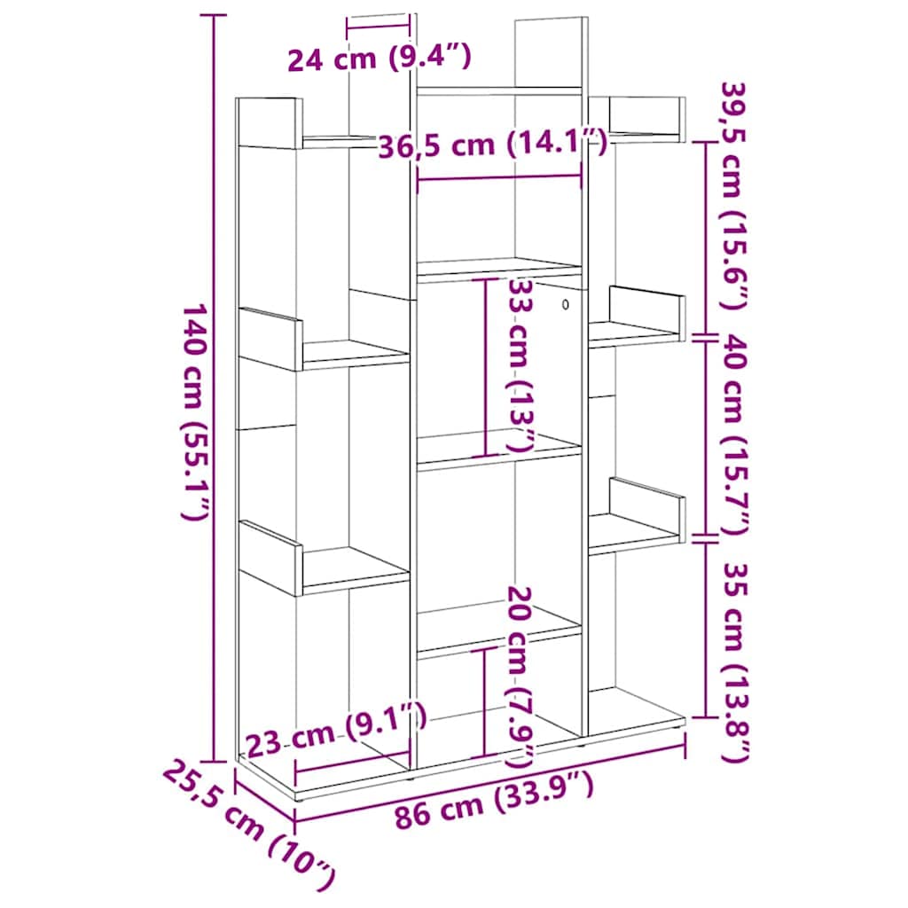 vidaXL Βιβλιοθήκη Γκρι Sonoma 86x25,5x140 εκ. από Επεξεργασμένο Ξύλο