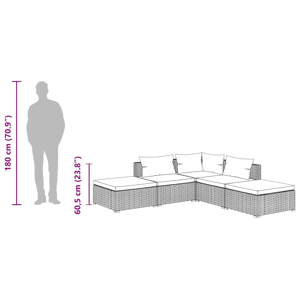 vidaXL Σαλόνι Κήπου Σετ 5 Τεμαχίων Μαύρο Συνθετικό Ρατάν με Μαξιλάρια
