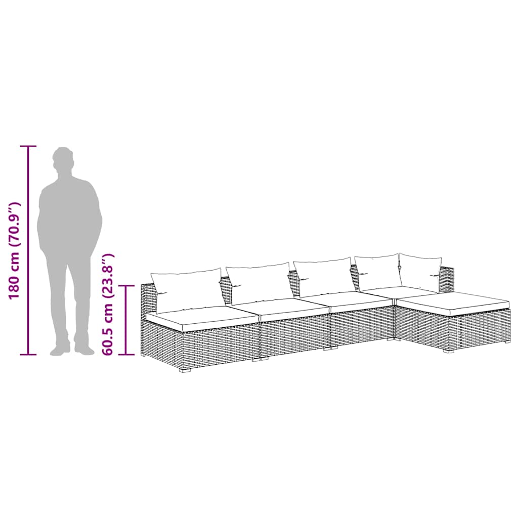 vidaXL Σαλόνι Κήπου Σετ 5 Τεμαχίων Μαύρο Συνθετικό Ρατάν με Μαξιλάρια