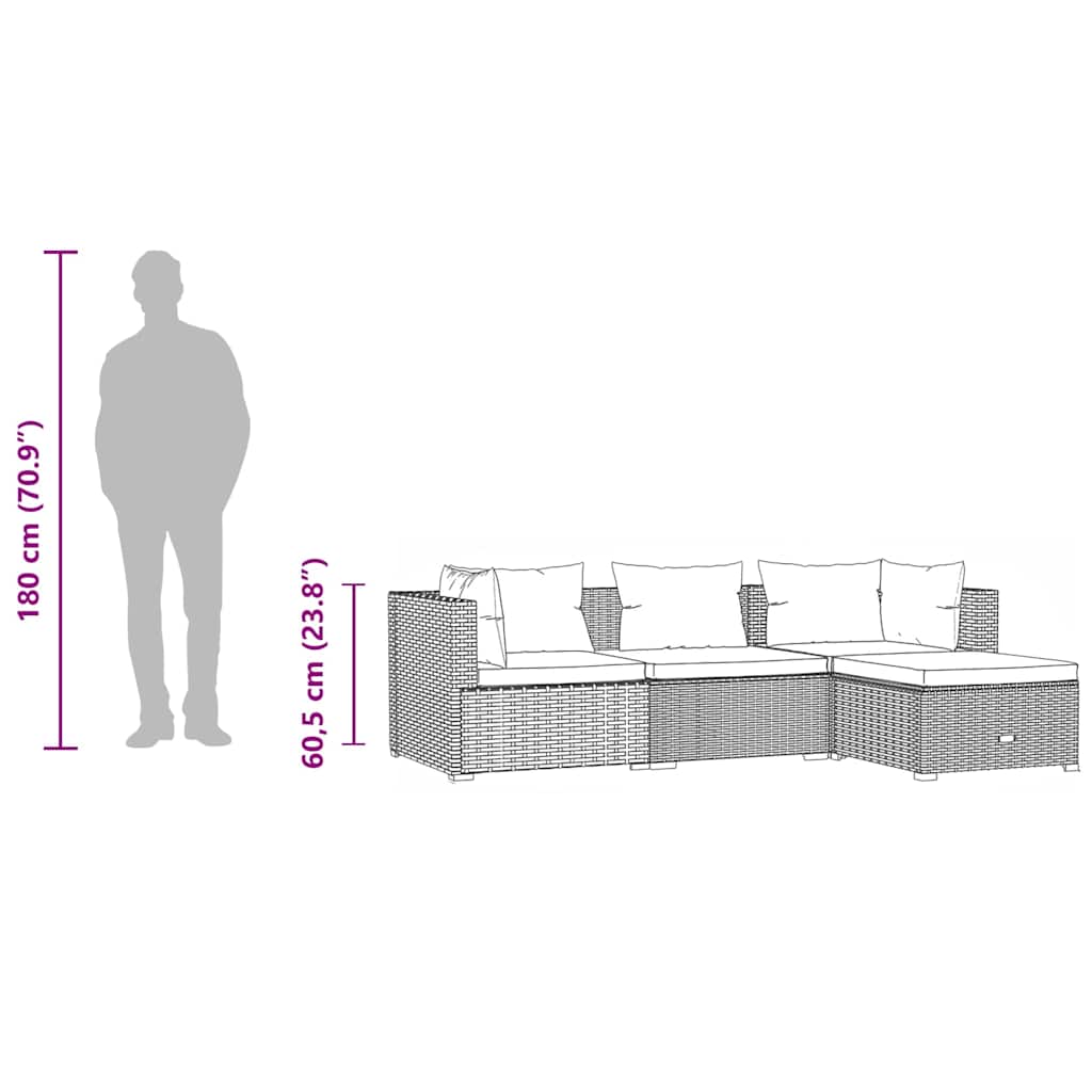 vidaXL Σαλόνι Κήπου Σετ 4 Τεμαχίων Καφέ Συνθετικό Ρατάν με Μαξιλάρια