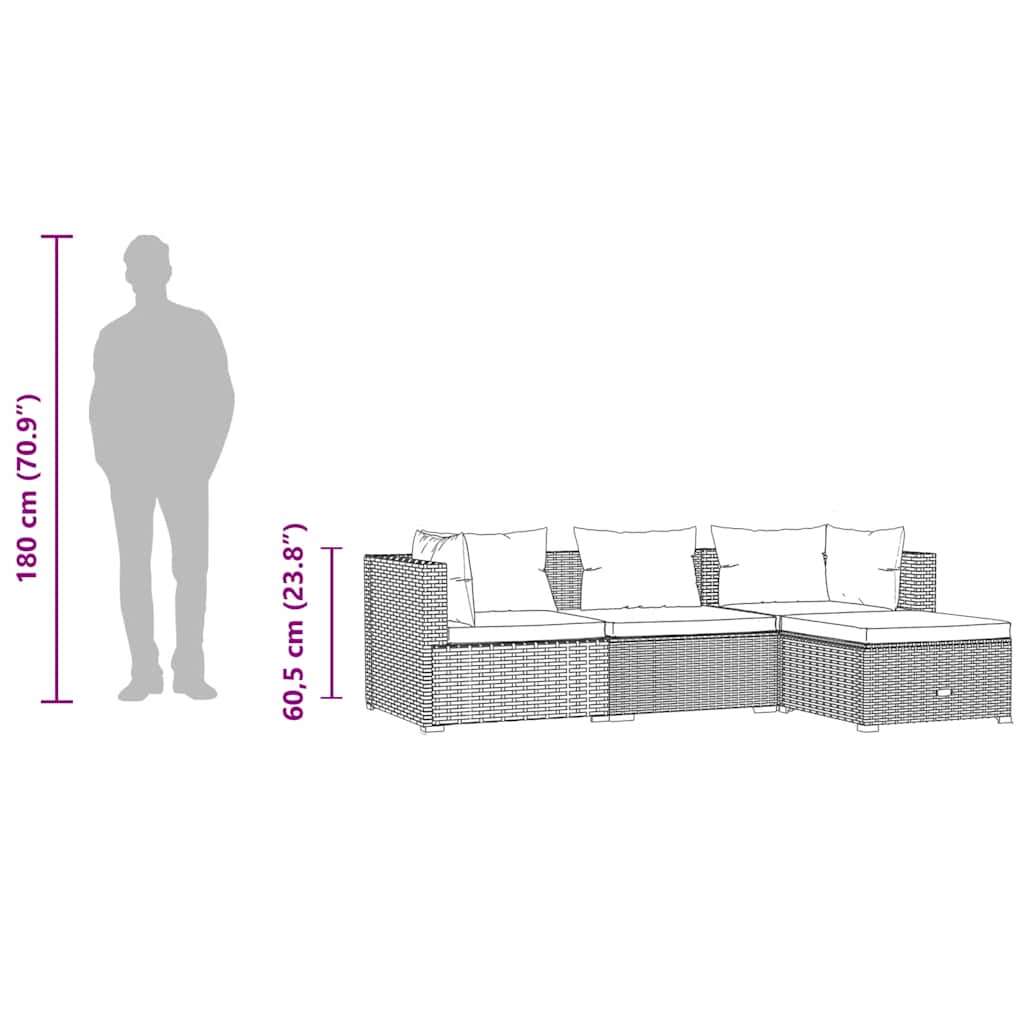 vidaXL Σαλόνι Κήπου 4 Τεμαχίων Γκρι Συνθετικό Ρατάν με Μαξιλάρια