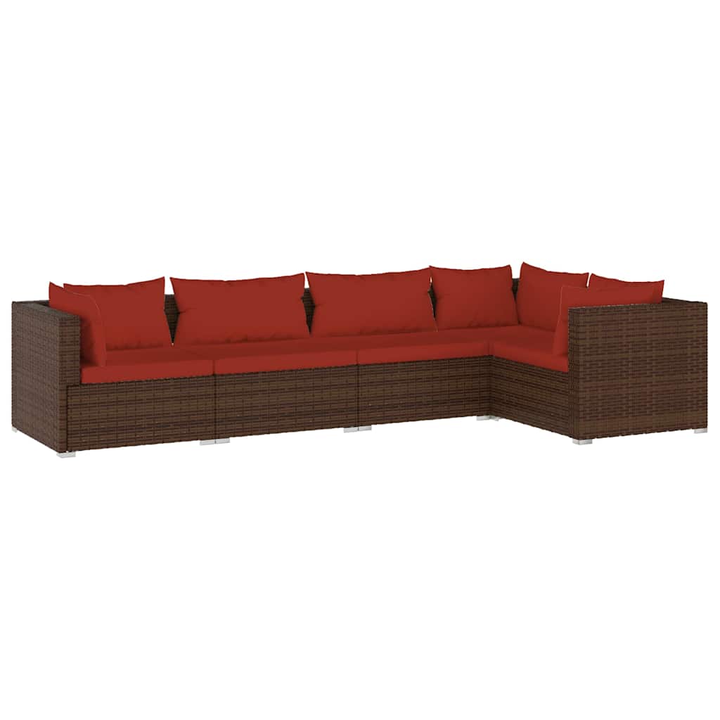 vidaXL Σαλόνι Κήπου 5 Τεμαχίων Καφέ από Συνθετικό Ρατάν με Μαξιλάρια