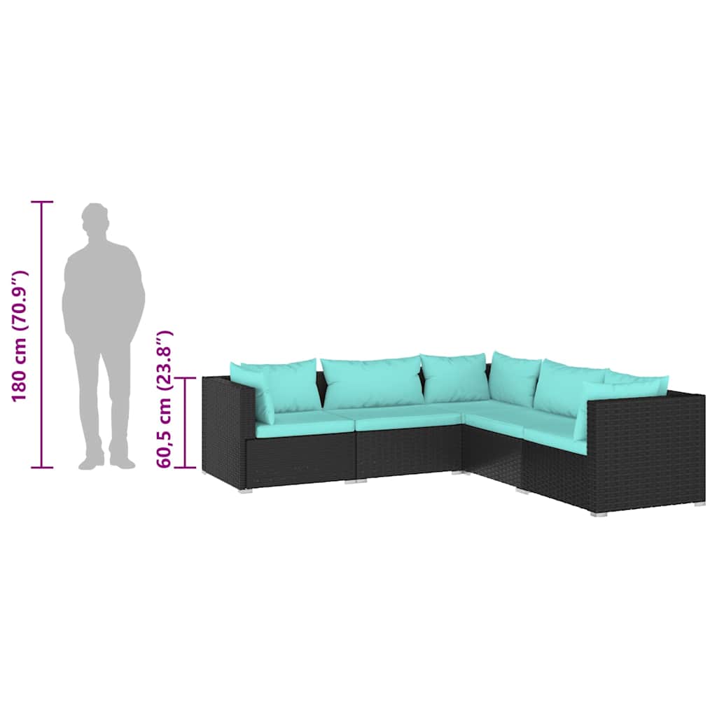 vidaXL Σαλόνι Κήπου 5 Τεμαχίων Μαύρο Συνθετικό Ρατάν με Μαξιλάρια