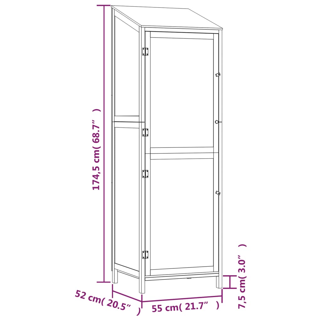 vidaXL Αποθήκη Κήπου Ανθράκι 55 x 52 x 174,5 εκ. από Μασίφ Ξύλο Ελάτης