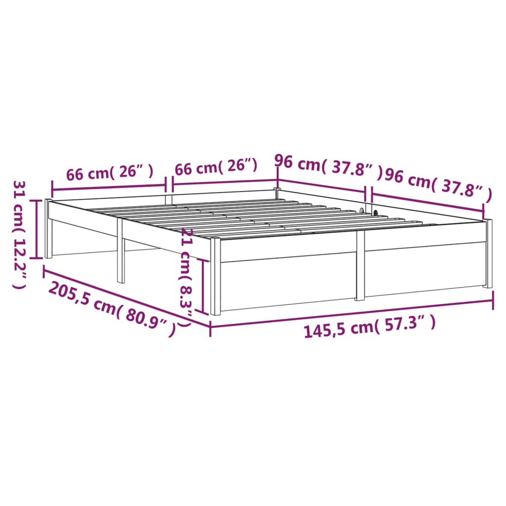 vidaXL Πλαίσιο Κρεβατιού Γκρι 140 x 200 εκ. από Μασίφ Ξύλο