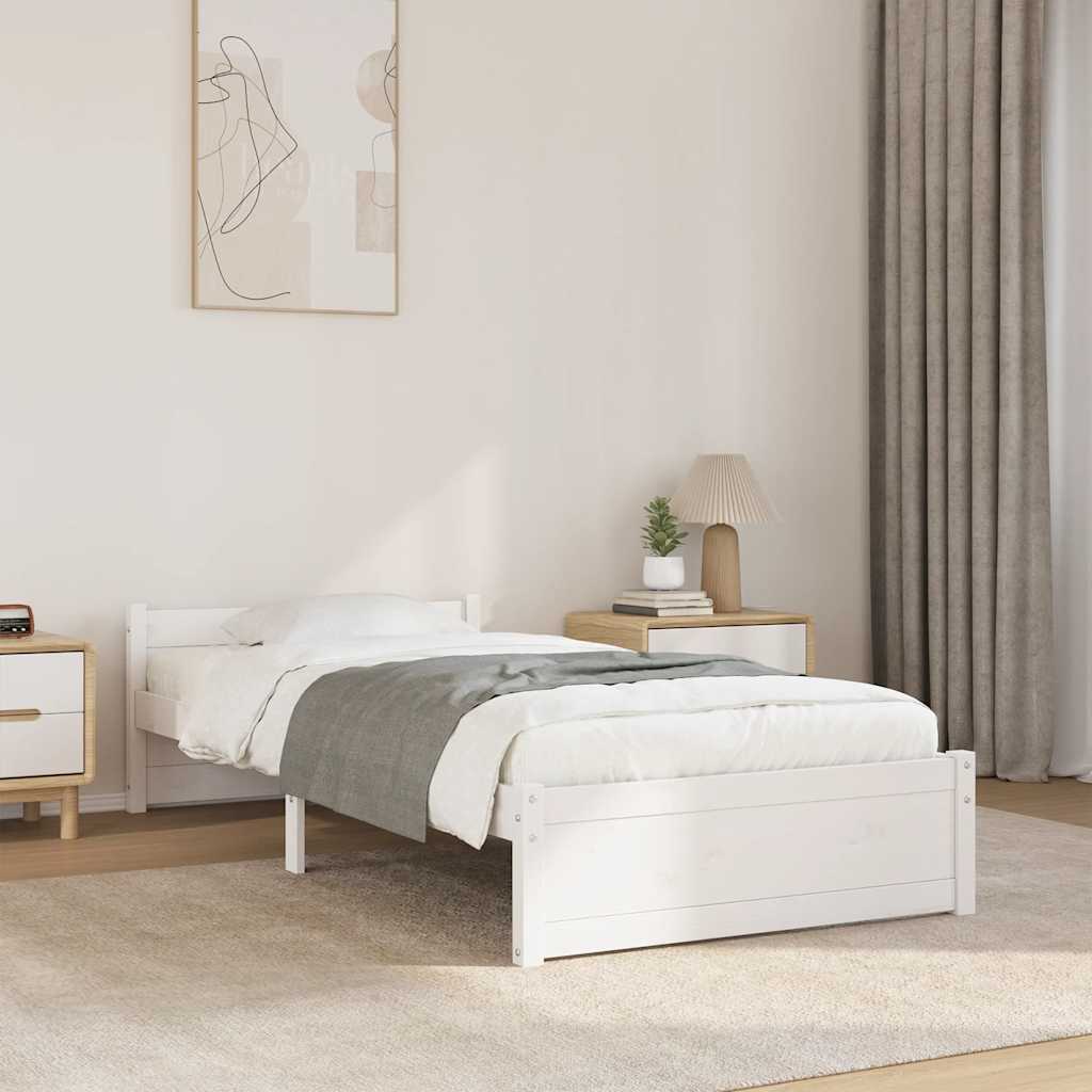 vidaXL Πλαίσιο Κρεβατιού Λευκό 90 x 190 εκ. Μασίφ Ξύλο Single