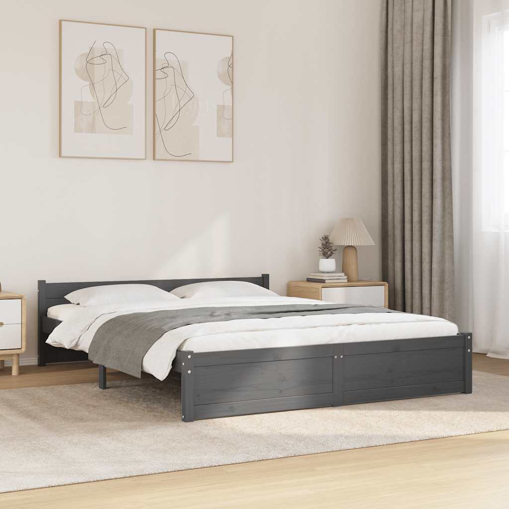 vidaXL Πλαίσιο Κρεβατιού Γκρι 135 x 190 εκ από Ξύλο Πεύκου Double