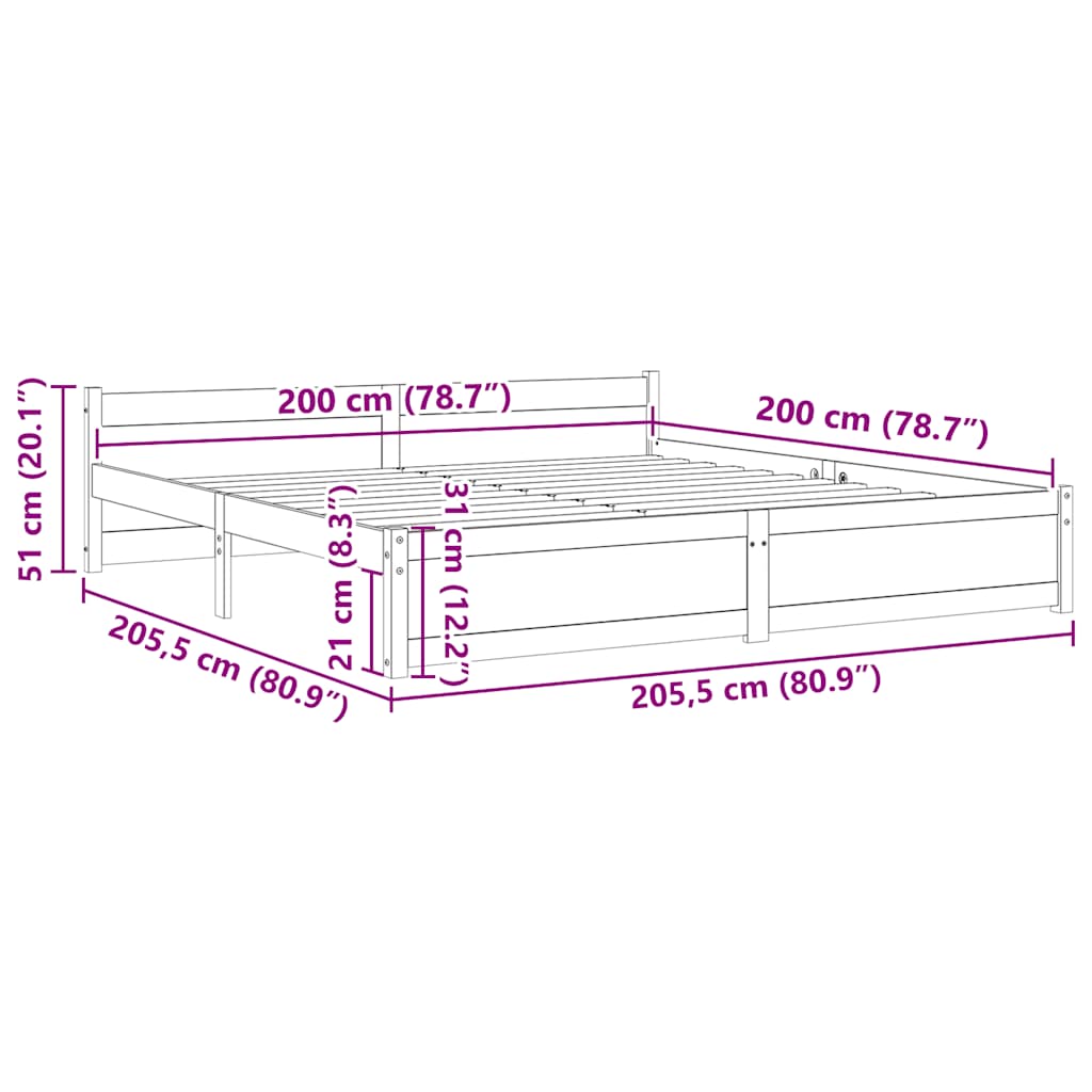 vidaXL Πλαίσιο Κρεβατιού Καφέ Μελί 200 x 200 εκ. από Μασίφ Ξύλο