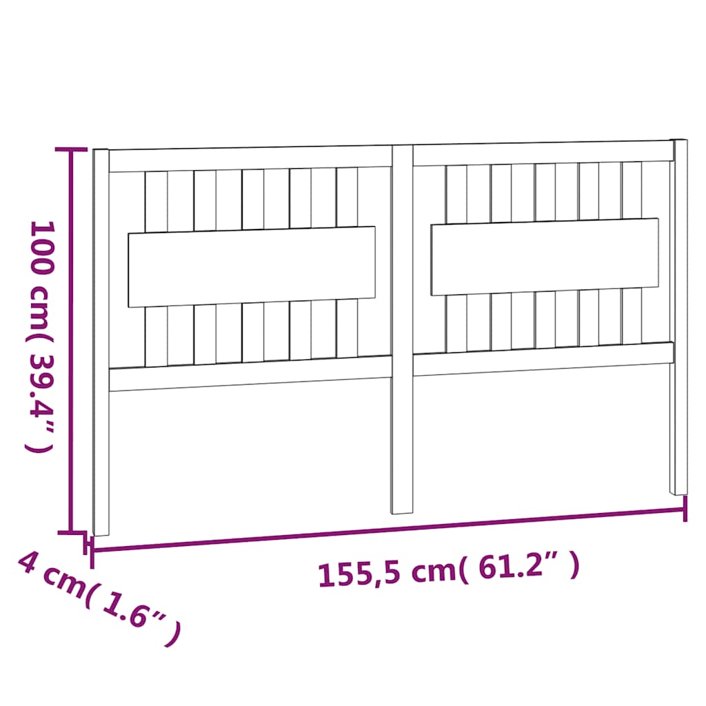 vidaXL Κεφαλάρι Κρεβατιού Γκρι 155,5 x 4 x 100 εκ. Μασίφ Ξύλο Πεύκου