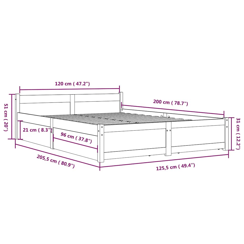 vidaXL Πλαίσιο Κρεβατιού με Συρτάρια Λευκό 120 x 200 εκ.