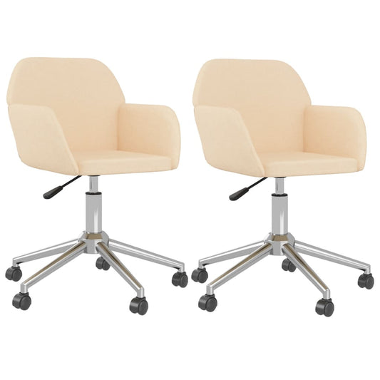 vidaXL Καρέκλες Τραπεζαρίας Περιστρεφόμενες 2 τεμ. Κρεμ Υφασμάτινες