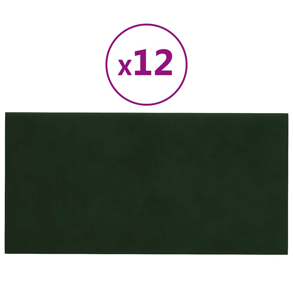 vidaXL Πάνελ Τοίχου 12 τεμ. Σκούρο πράσινο 30x15 εκ. 0,54 μ² Βελούδινα
