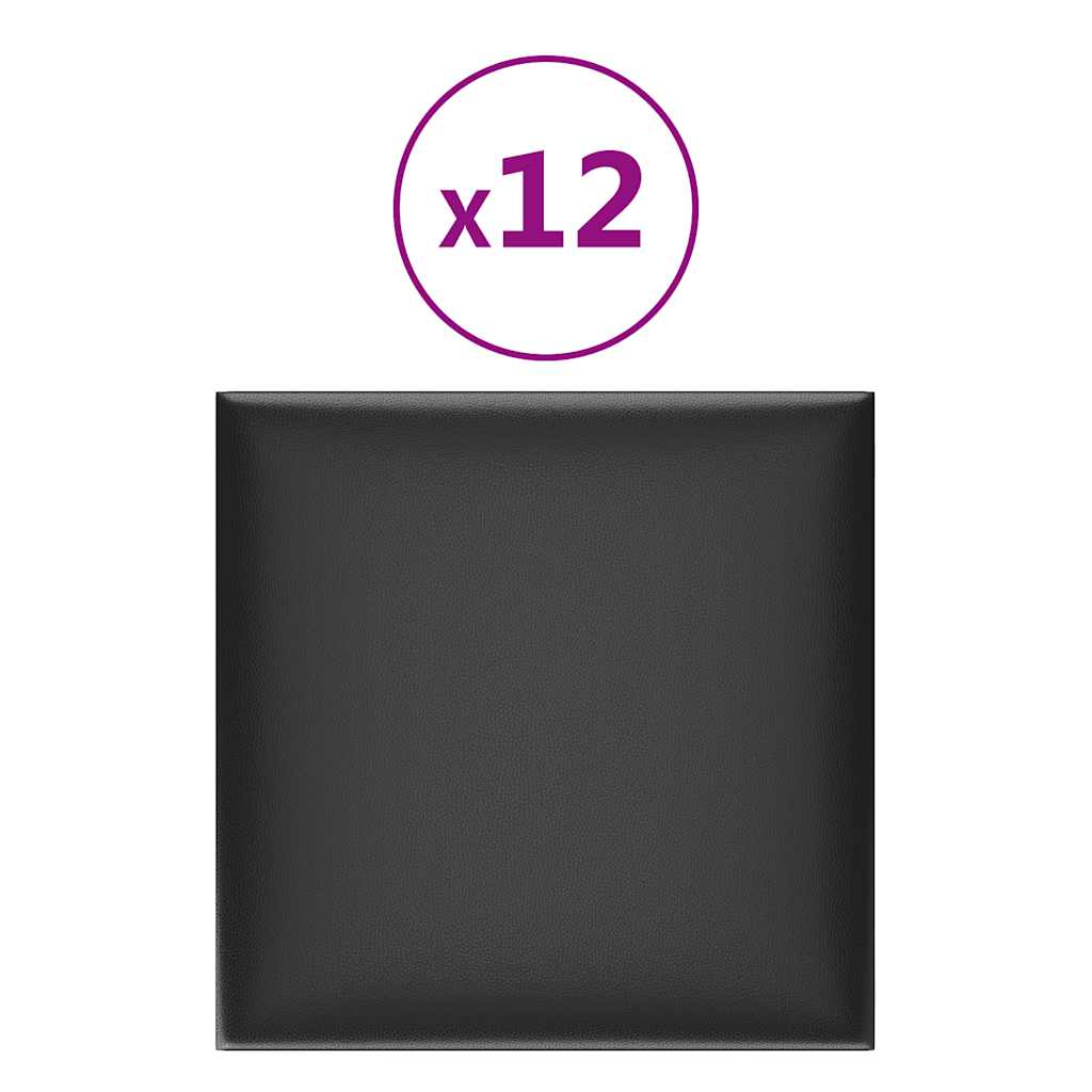 vidaXL Πάνελ Τοίχου 12 τεμ. Μαύρα 30 x 30 εκ. 1,08 μ² Συνθετικό Δέρμα