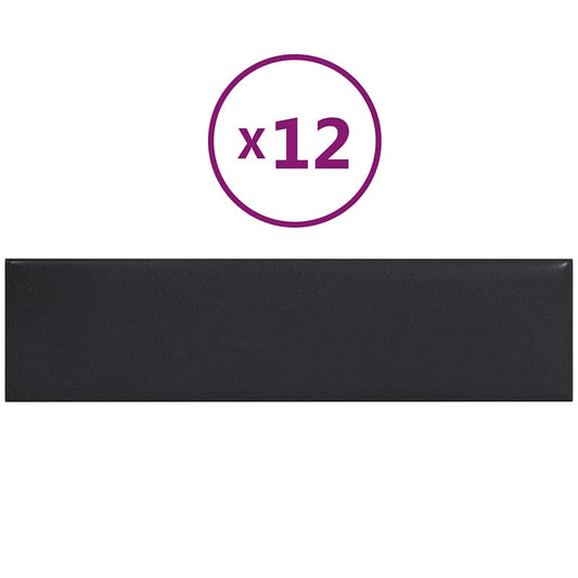 vidaXL Πάνελ Τοίχου 12 τεμ. Μαύρα 60x15 εκ. 1,08 μ² Συνθετικό Δέρμα
