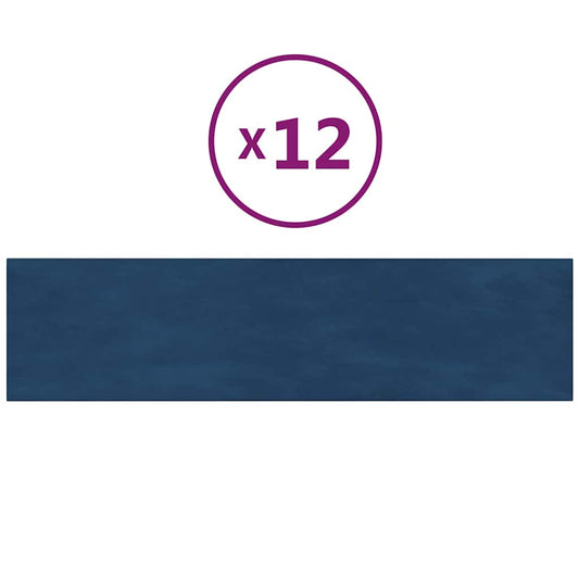 vidaXL Πάνελ Τοίχου 12 τεμ. Μπλε 60x15 εκ. 1,08 μ² Βελούδο