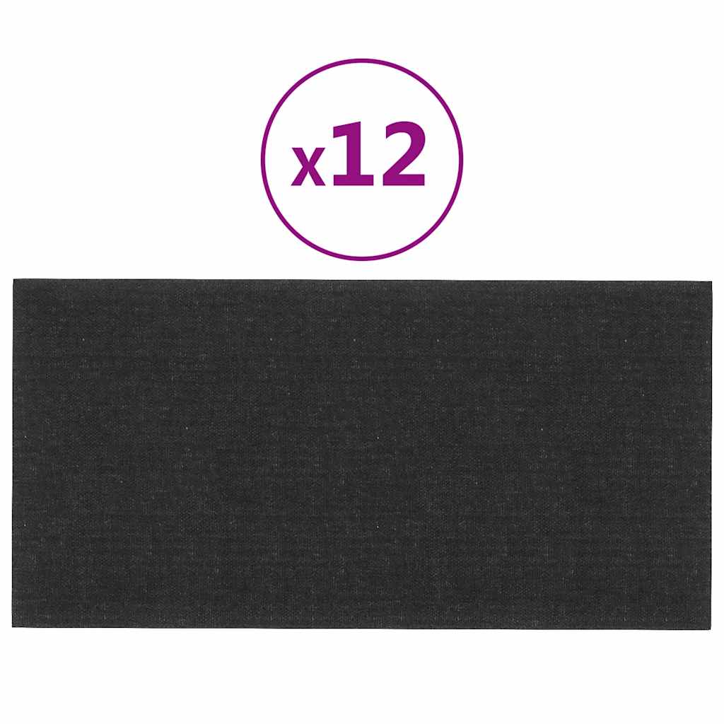 vidaXL Πάνελ Τοίχου 12 τεμ. Μαύρος 60 x 30 εκ. 2,16 μ² Υφασμάτινα