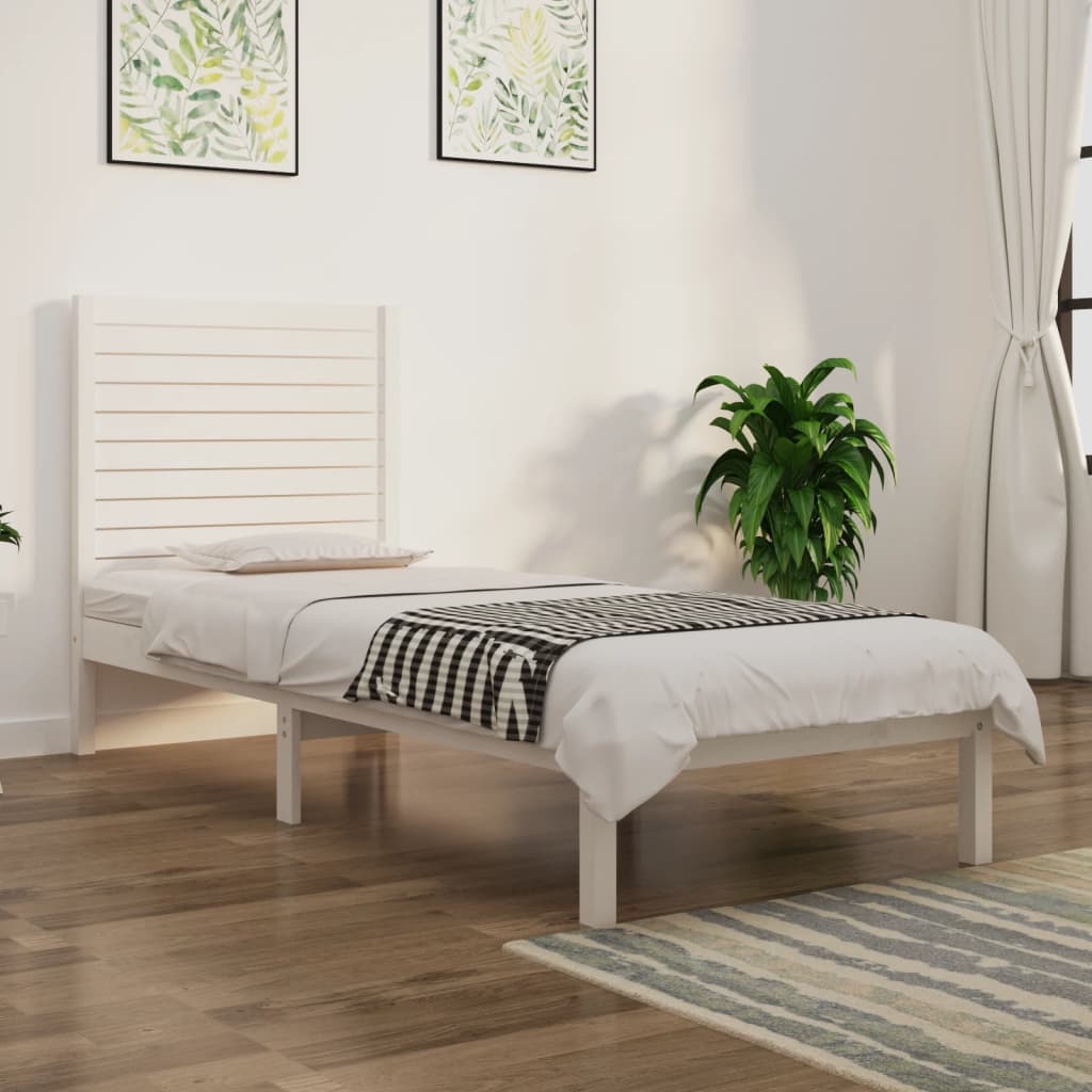 vidaXL Πλαίσιο Κρεβατιού Λευκό 90 x 190 εκ. Μασίφ Ξύλο Single