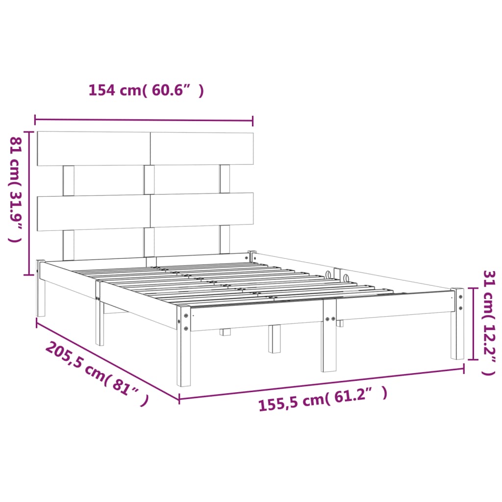 vidaXL Πλαίσιο Κρεβατιού 150 x 200 εκ. Μασίφ Ξύλο King Size
