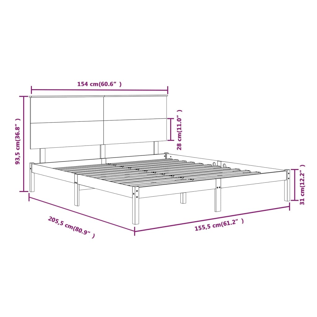 vidaXL Πλαίσιο Κρεβατιού 150 x 200 εκ. Μασίφ Ξύλο King Size