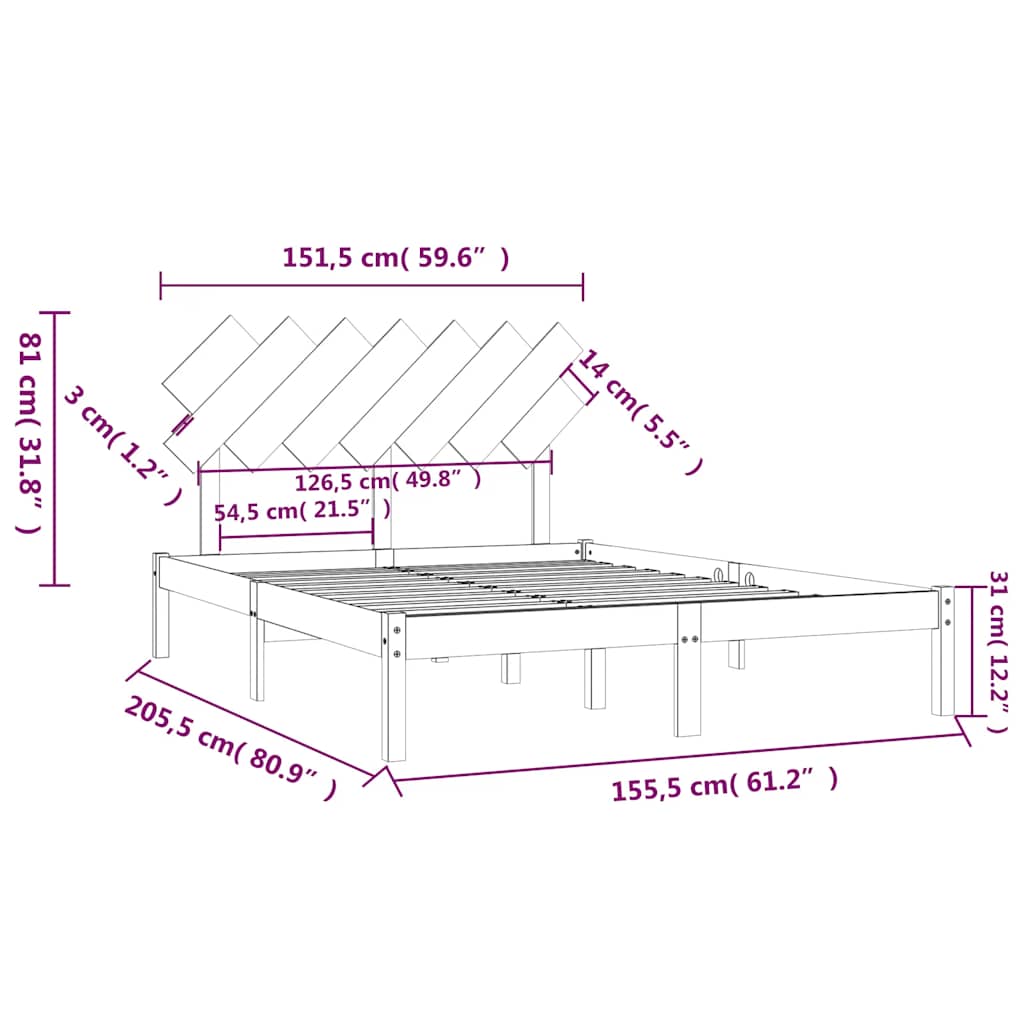 vidaXL Πλαίσιο Κρεβατιού 150 x 200 εκ. Μασίφ Ξύλο King Size