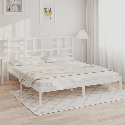 vidaXL Πλαίσιο Κρεβατιού Λευκό 180 x 200 εκ. Μασίφ Ξύλο Super King