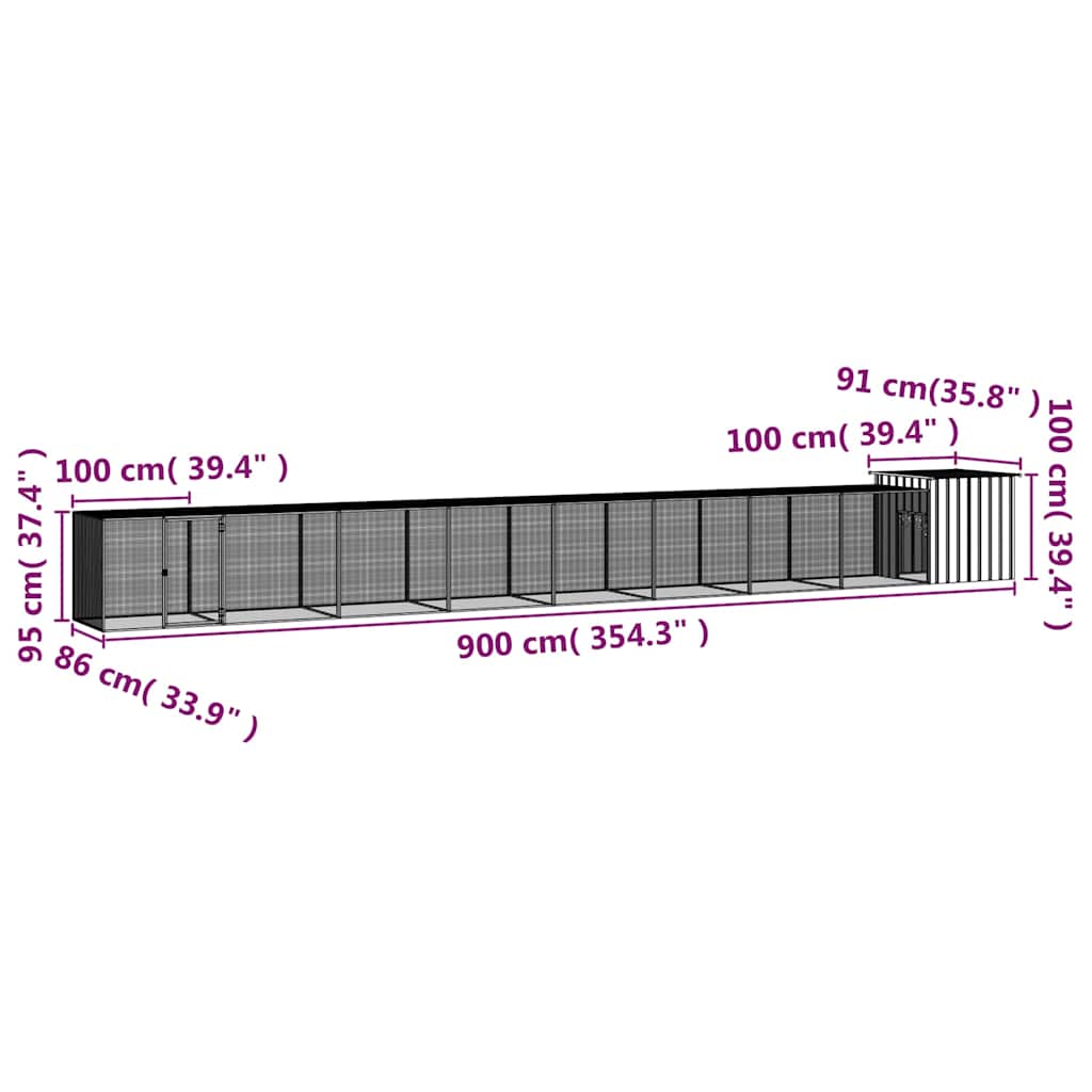 vidaXL Κοτέτσι - Κλουβί Ανθρακί 900x91x100 εκ. από Γαλβανισμένο Χάλυβα