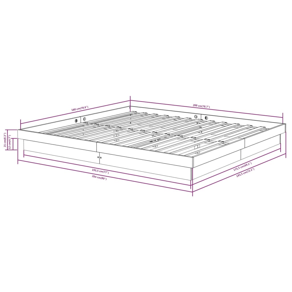 vidaXL Πλαίσιο Κρεβατιού 180 x 200 εκ. Μασίφ Ξύλο Super King Size