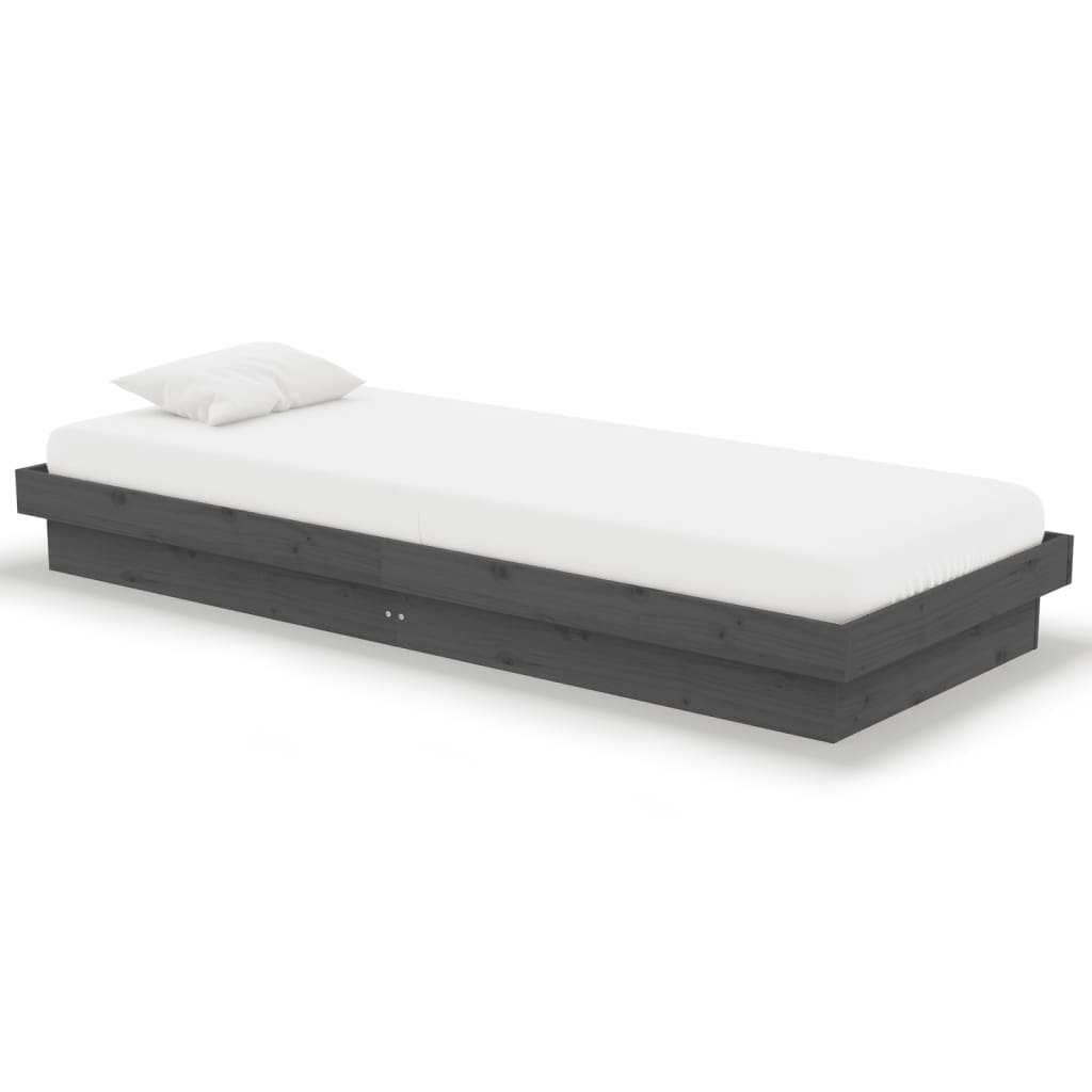 vidaXL Πλαίσιο Κρεβατιού Γκρι 75 x 190 εκ. από Μασίφ Ξύλο Small Single