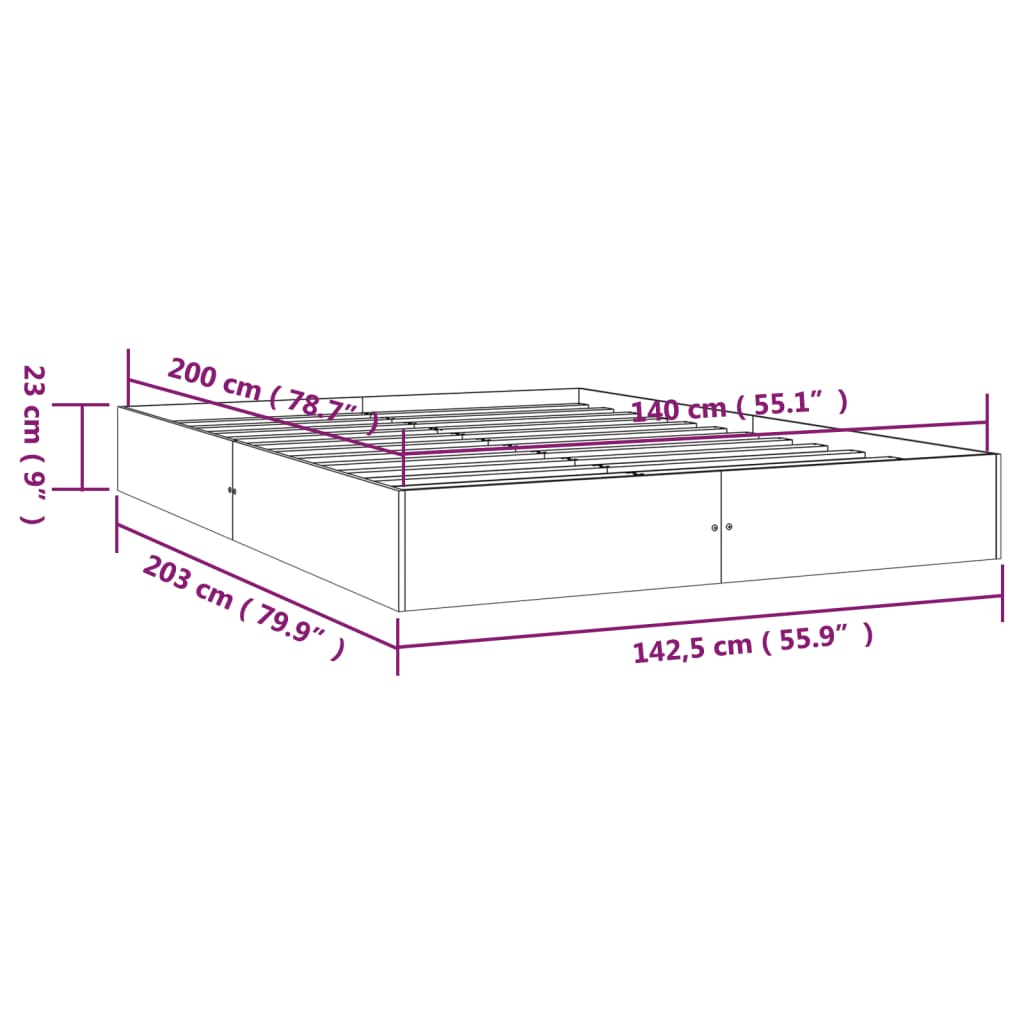 vidaXL Σκελετός Κρεβατιού Χωρίς Στρώμα 140x200 εκ Μασίφ Ξύλο
