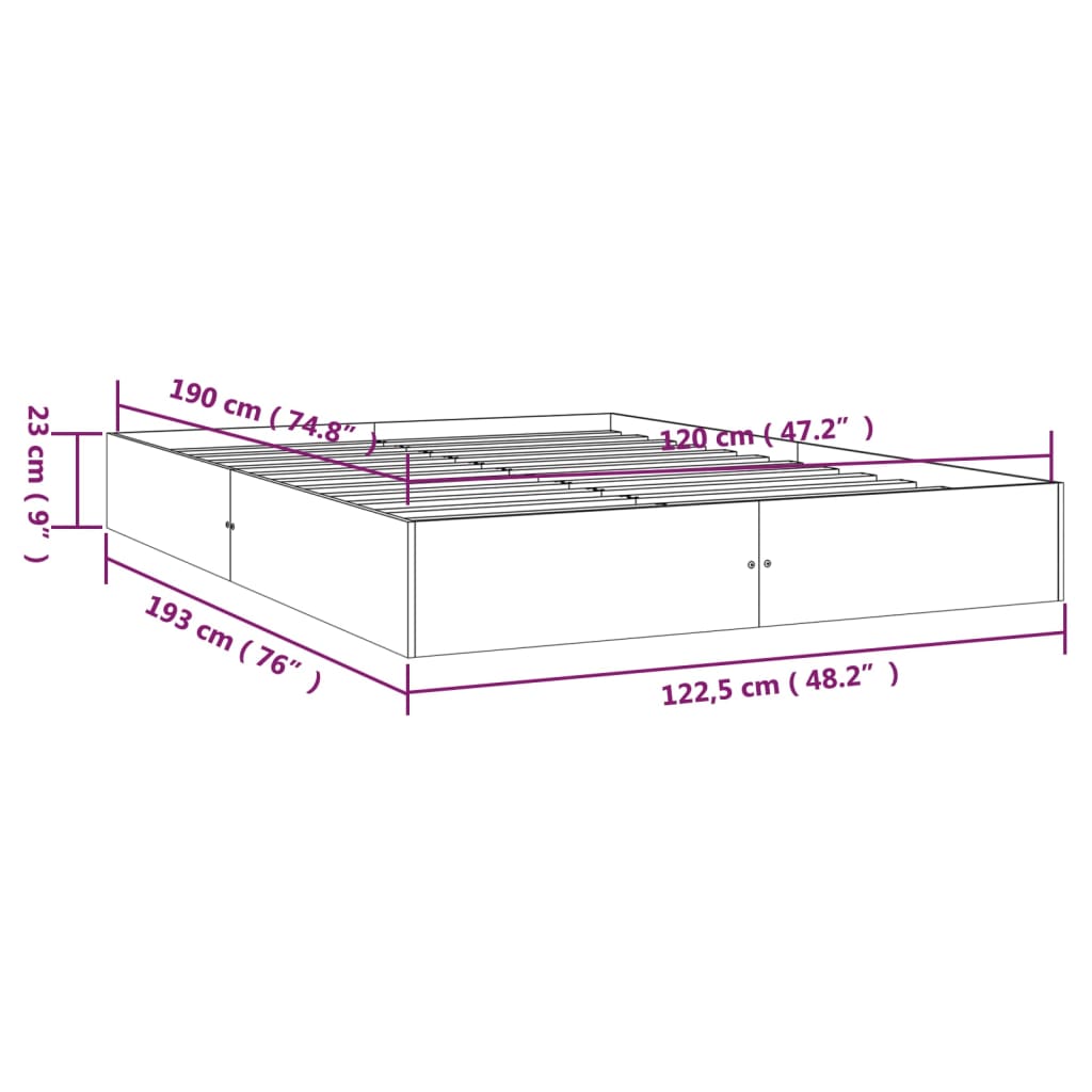 vidaXL Πλαίσιο Κρεβατιού 120 x 190 εκ. από Μασίφ Ξύλο Small Double