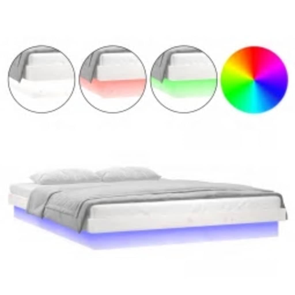 vidaXL Πλαίσιο Κρεβατιού με LED Λευκό 160 x 200 εκ. από Μασίφ Ξύλο