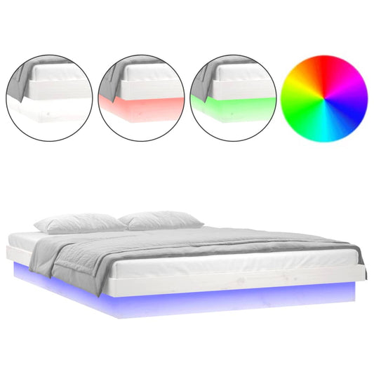 vidaXL Πλαίσιο Κρεβατιού LED Λευκό 180x200 εκ. Super King Size Ξύλο