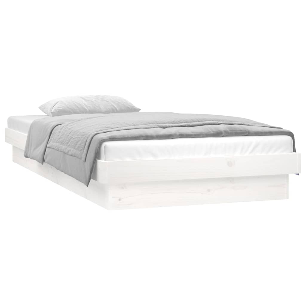 vidaXL Πλαίσιο Κρεβατιού LED Λευκό 75x190 εκ. Μικρό Μονό Μασίφ Ξύλο