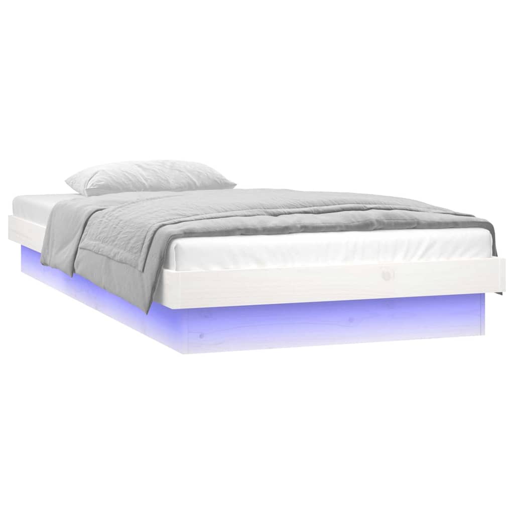 vidaXL Πλαίσιο Κρεβατιού LED Λευκό 75x190 εκ. Μικρό Μονό Μασίφ Ξύλο